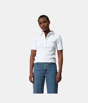 VENUS - Short-sleeved fitted polo shirt embroidered in organic cotton pique jersey White