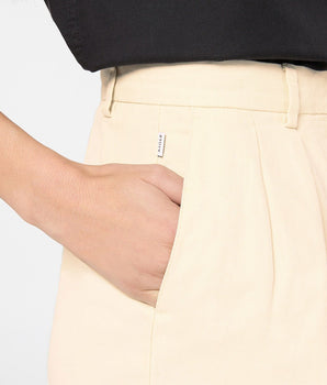Long straight cotton and linen cuffed shorts