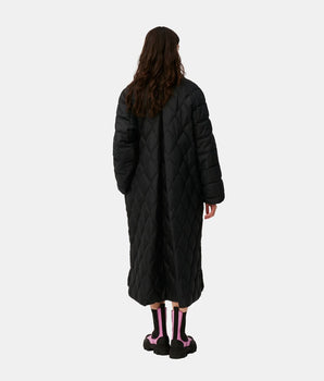 Mid-length straight quilted effect coat