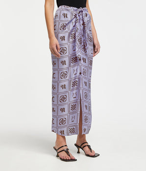 Nicolet pareo-style midi skirt with fancy print in silk twill