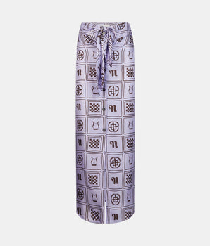 Nicolet pareo-style midi skirt with fancy print in silk twill