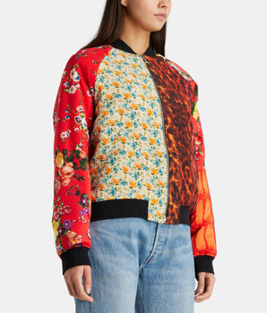 Silk floral patchwork bomber jacket