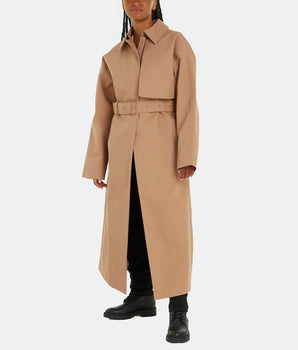 Women's long straight belted trench coat