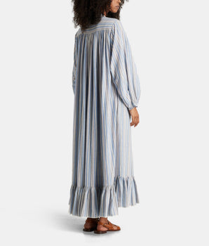 Robe chemise longue Pipe volantée à rayures coton