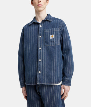 Orlean straight overshirt in striped denim effect cotton