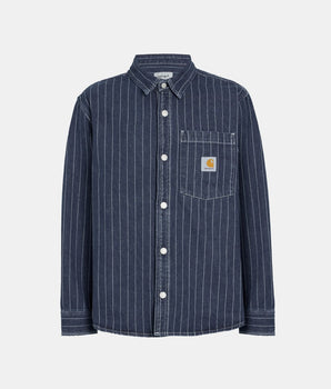 Orlean straight overshirt in striped denim effect cotton