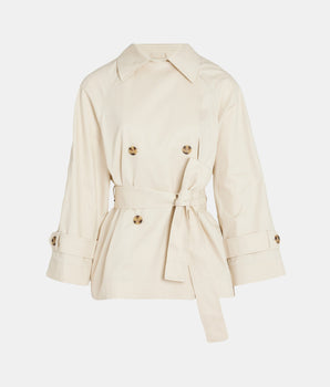 Women's short double-breasted cotton trench coat