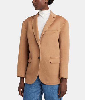 Quinn straight wool blend blazer jacket